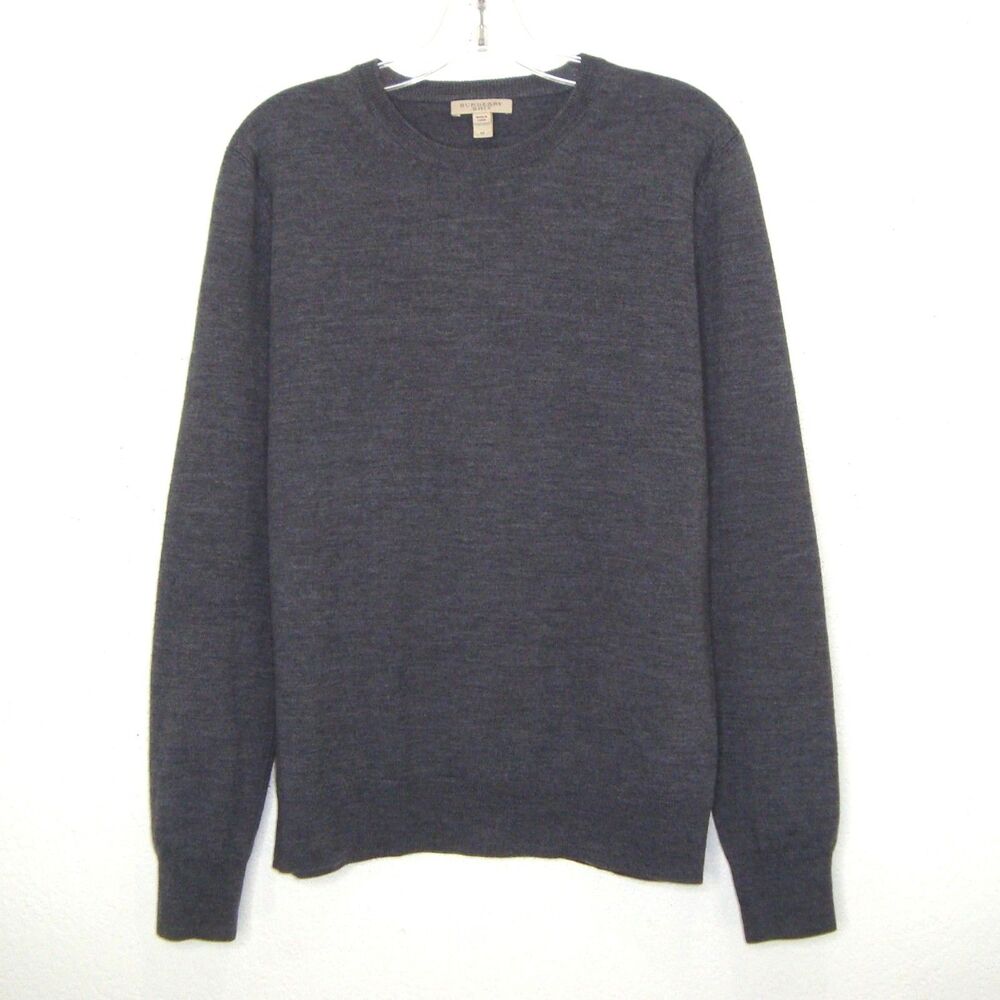 BURBERRY BRIT Sweater Gray Extra Fine Merino Wool Knit Elbow Patches Italy